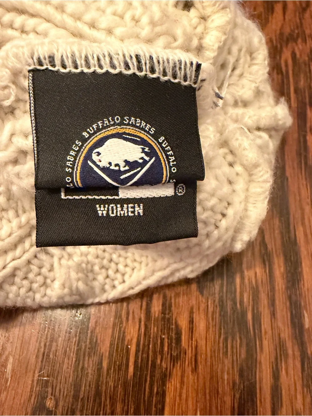Buffalo Sabres Kids White Cable Knit Pom Beanie